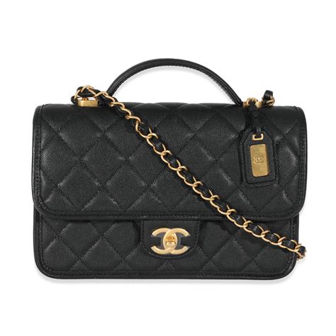 chanel black caviar 22k top handle flap